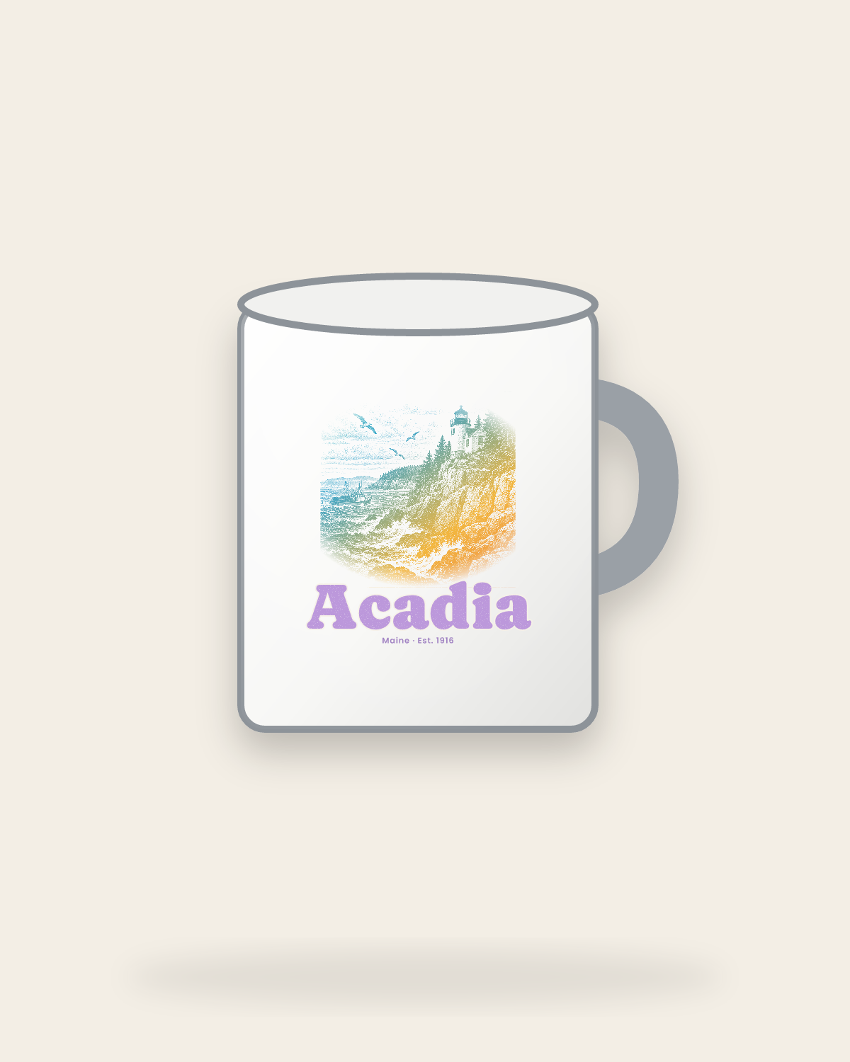 Acadia Bass Harbor Light Enamel Camp Mug in White