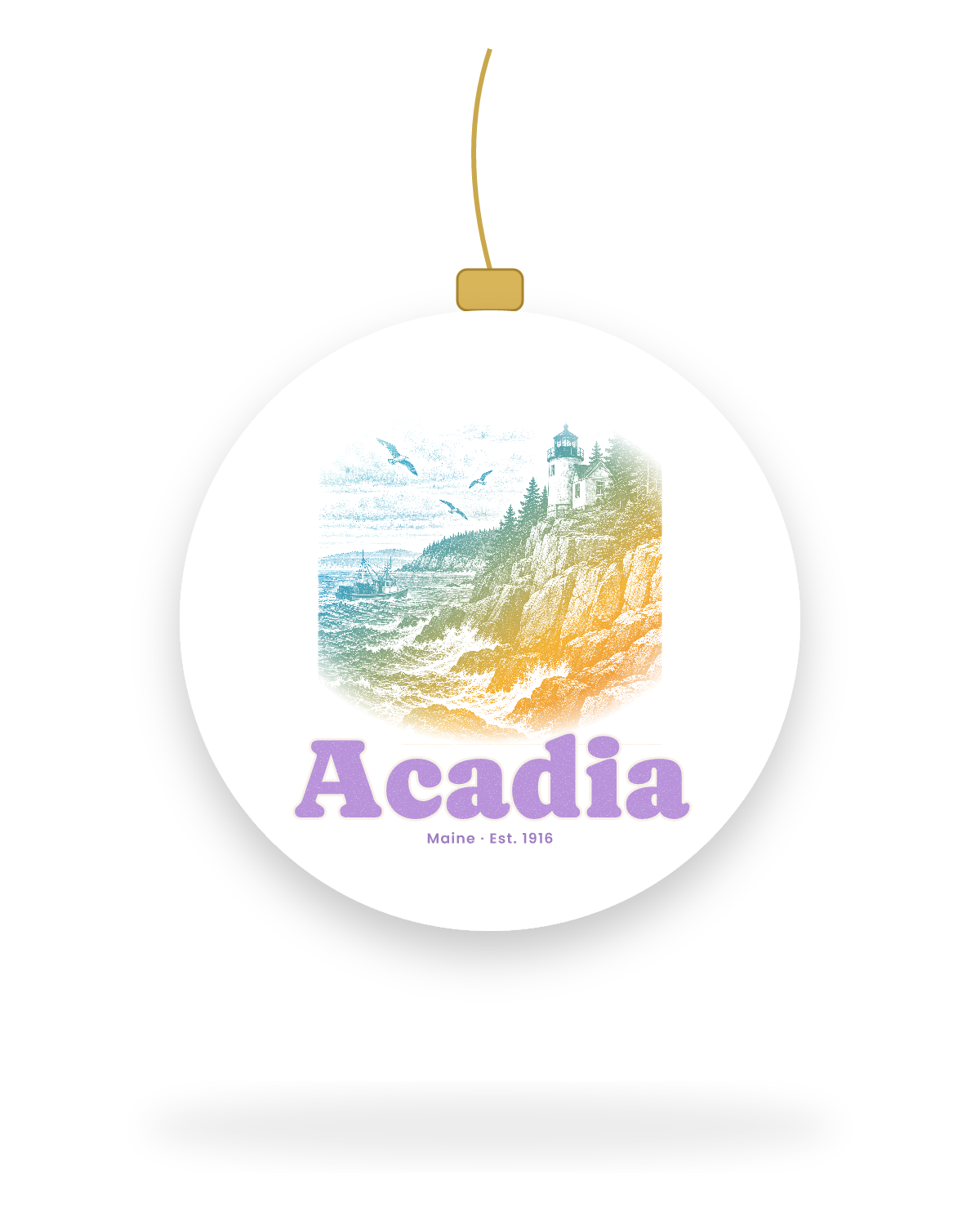 Acadia Bass Harbor Light Ceramic Ornament in White