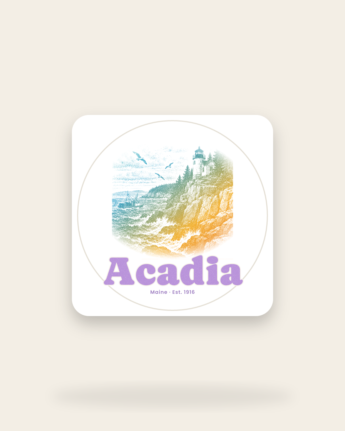 Acadia Bass Harbor Light Kiss-Cut Sticker in White