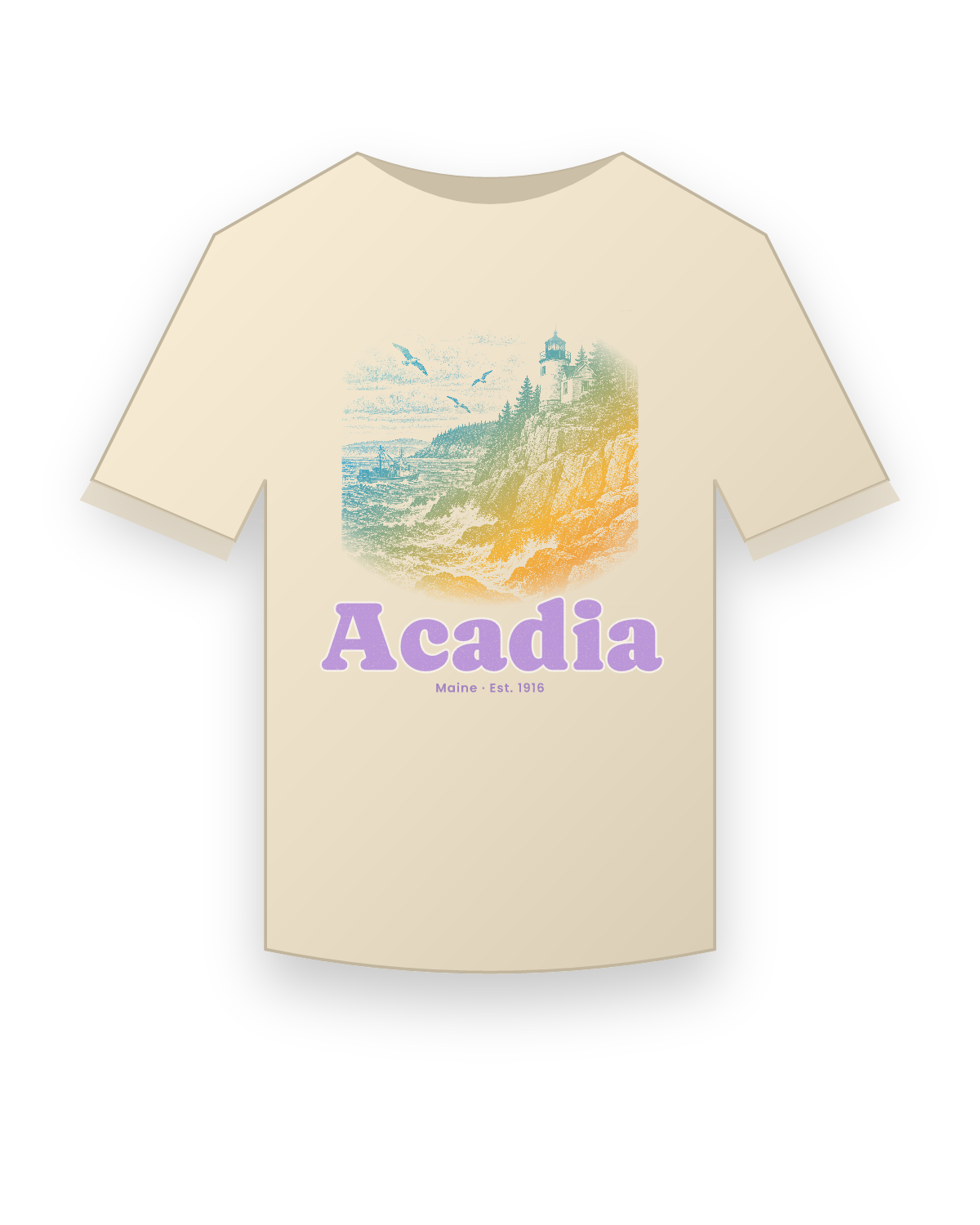 Acadia Bass Harbor Light Organic Cotton Tee in Natural