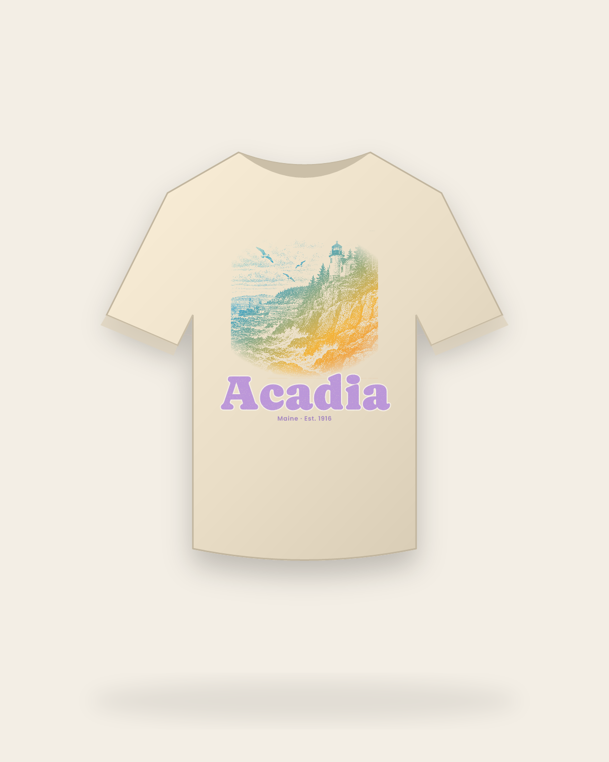Acadia, ME Bass Harbor Light Classic Tee in Natural
