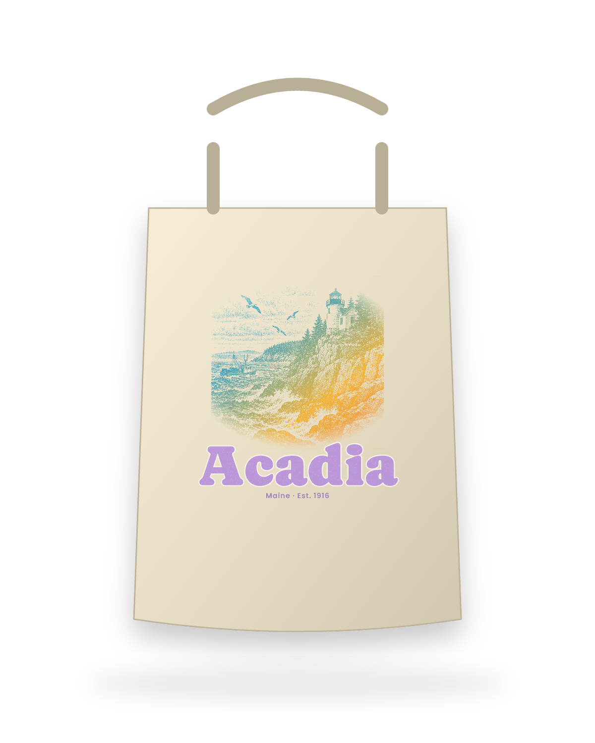 Acadia Bass Harbor Light Canvas Tote in Beige