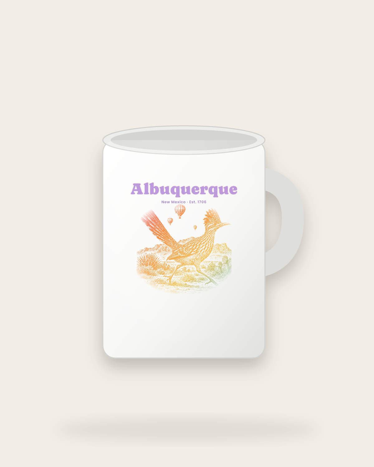 Albuquerque Roadrunner Ceramic Mug 15oz in White