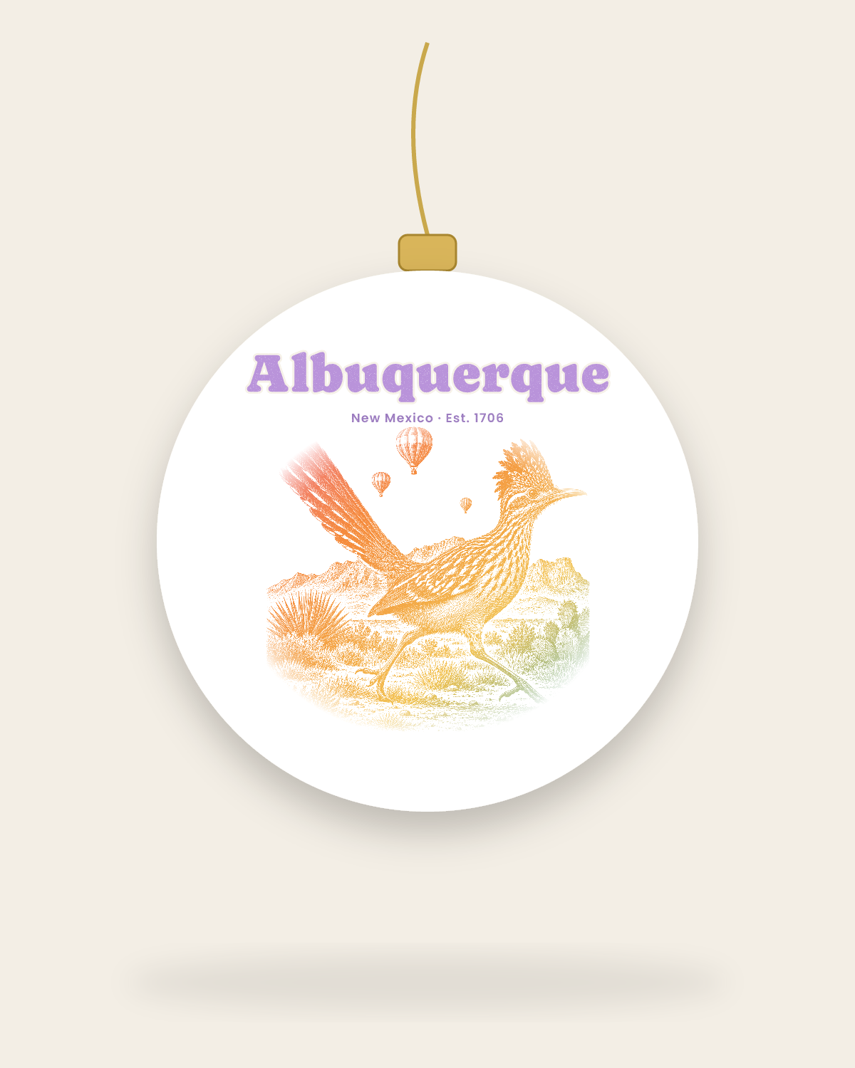 Albuquerque Roadrunner Ceramic Ornament in White
