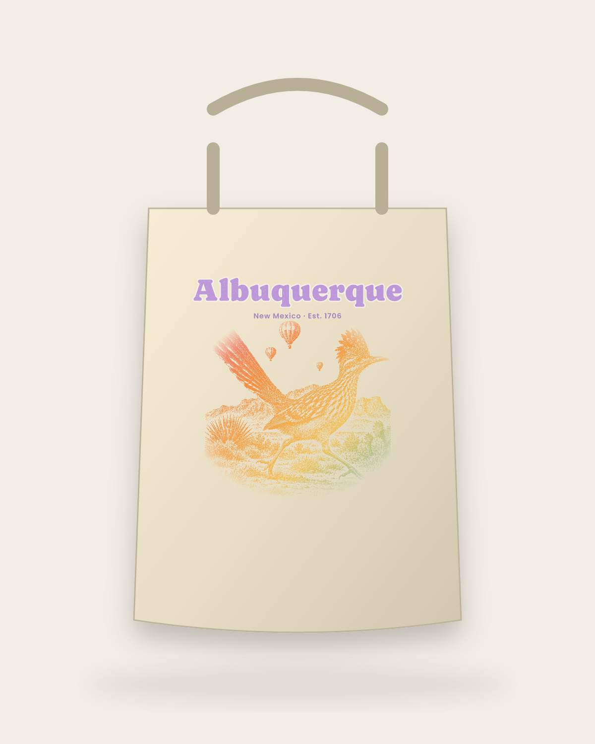 Albuquerque Roadrunner Canvas Tote in Beige