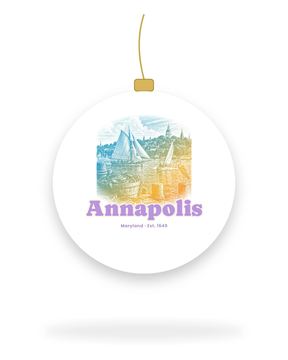 Annapolis Skipjack & State House Ceramic Ornament in White