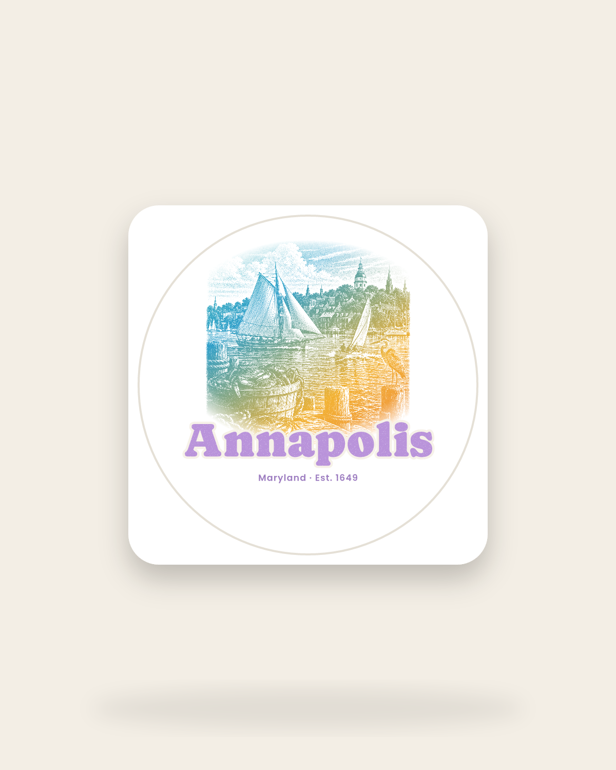 Annapolis Skipjack & State House Kiss-Cut Sticker in White