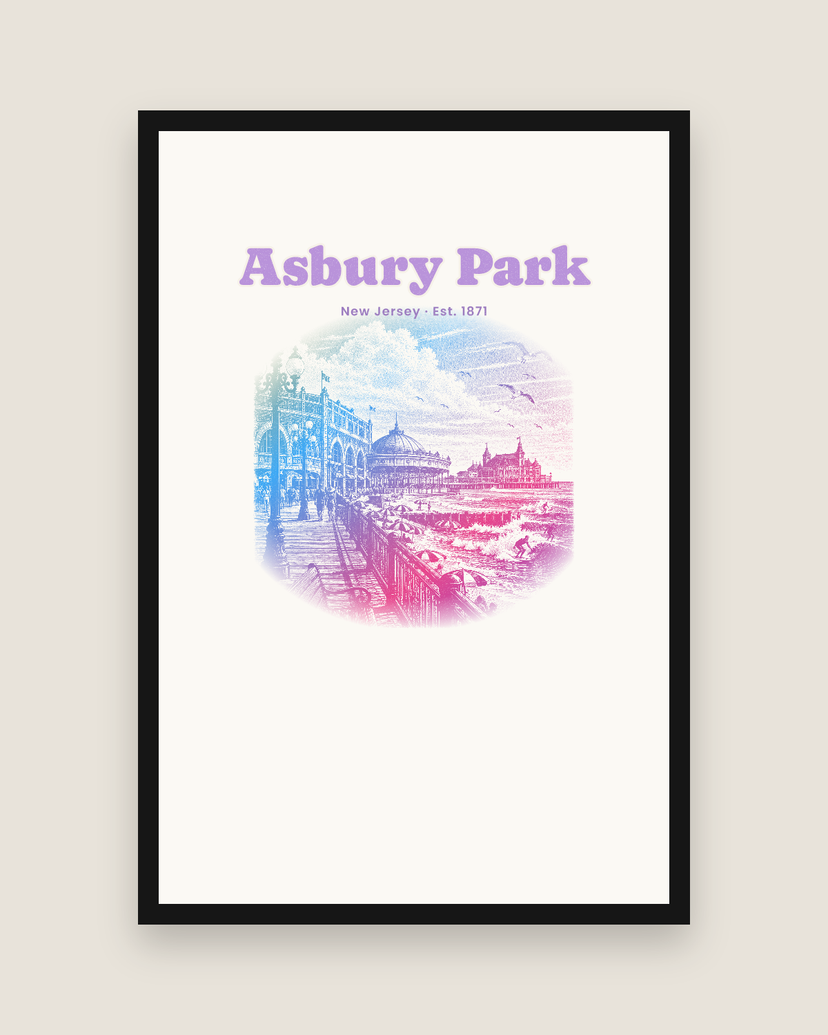 Asbury Park Boardwalk Casino Matte Poster in White