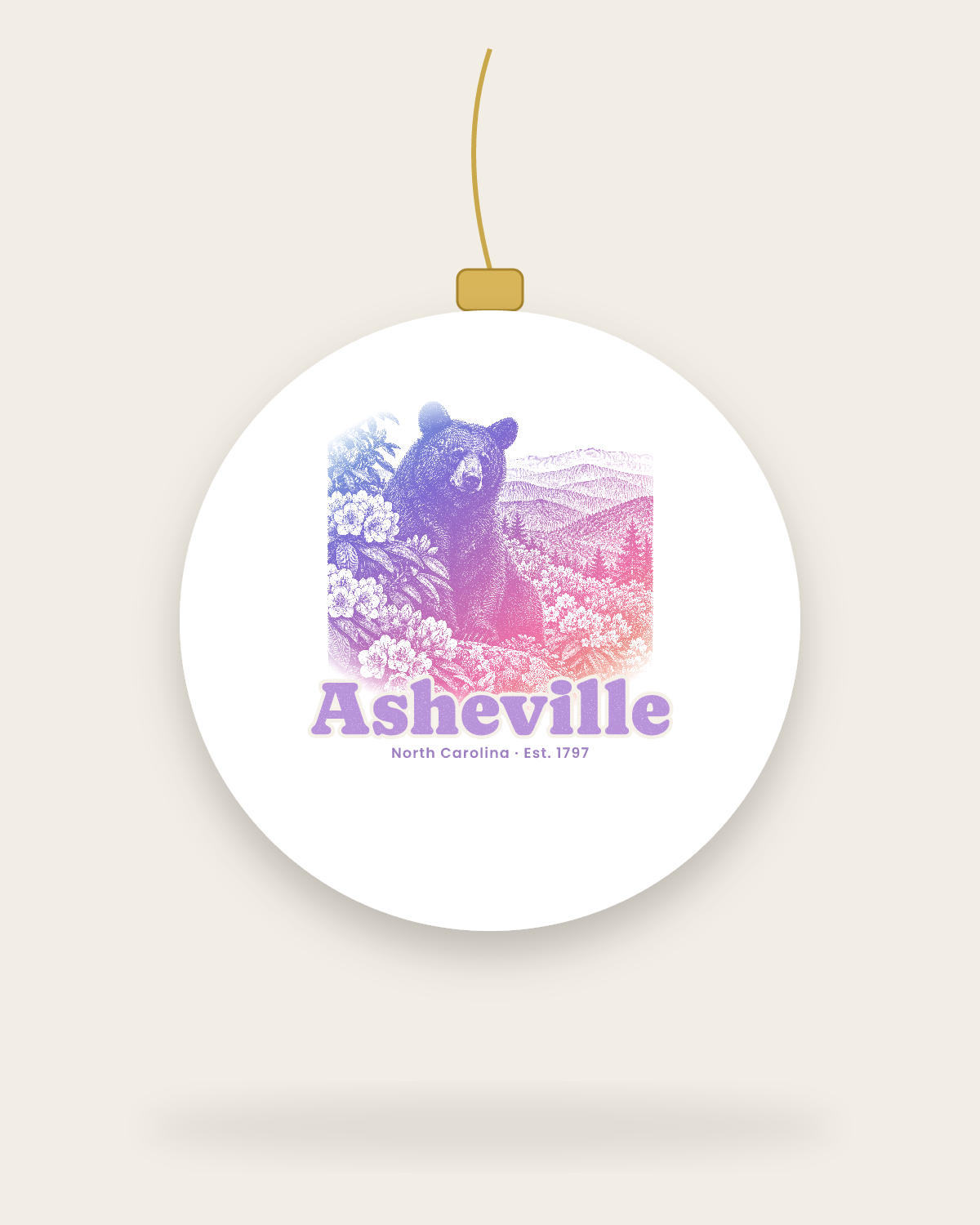 Asheville Black Bear Ceramic Ornament in White
