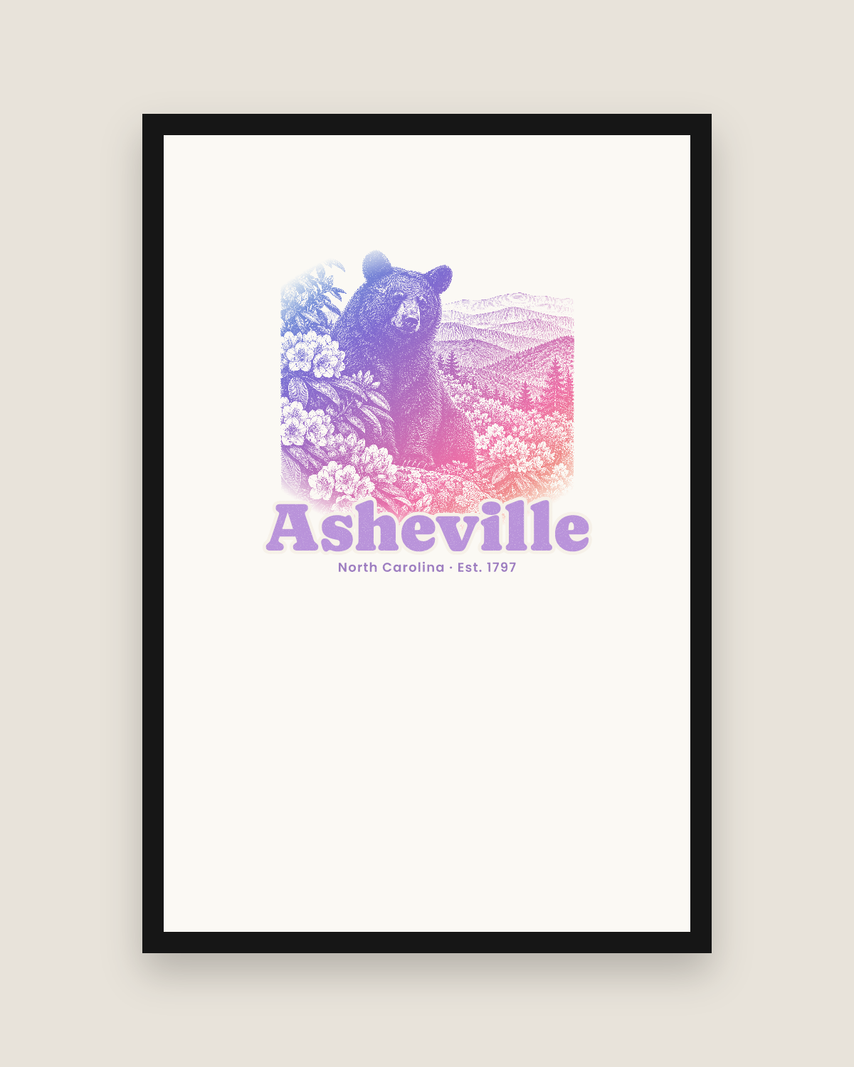 Asheville Black Bear Matte Poster in White