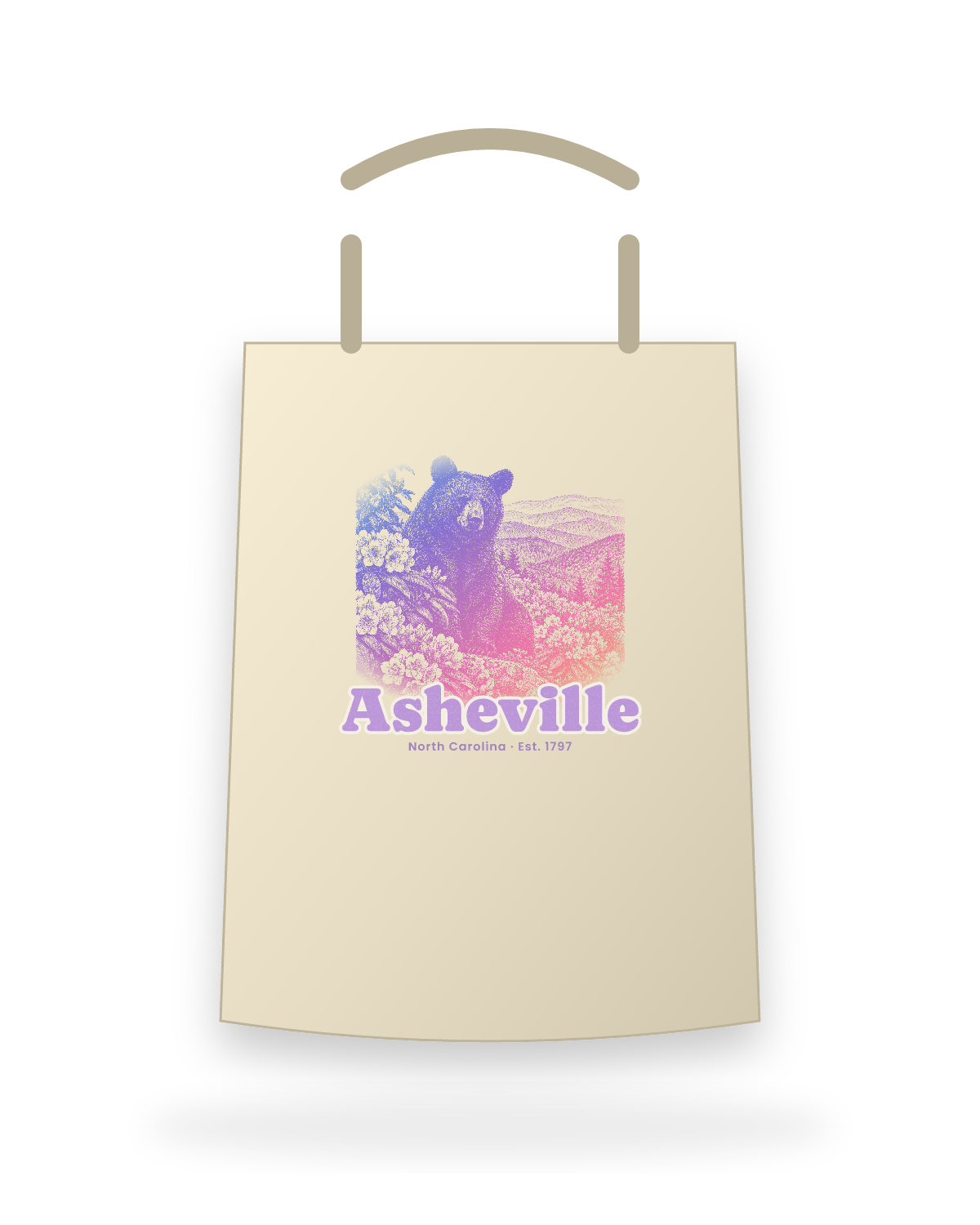 Asheville Black Bear Canvas Tote in Beige