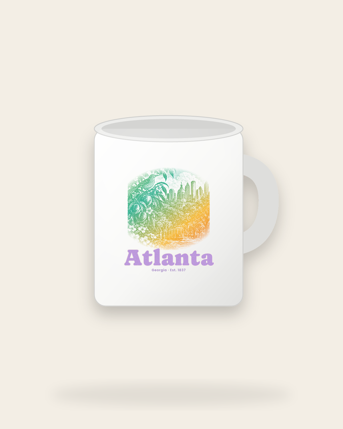 Atlanta Peach & Songbird Ceramic Mug 11oz in White