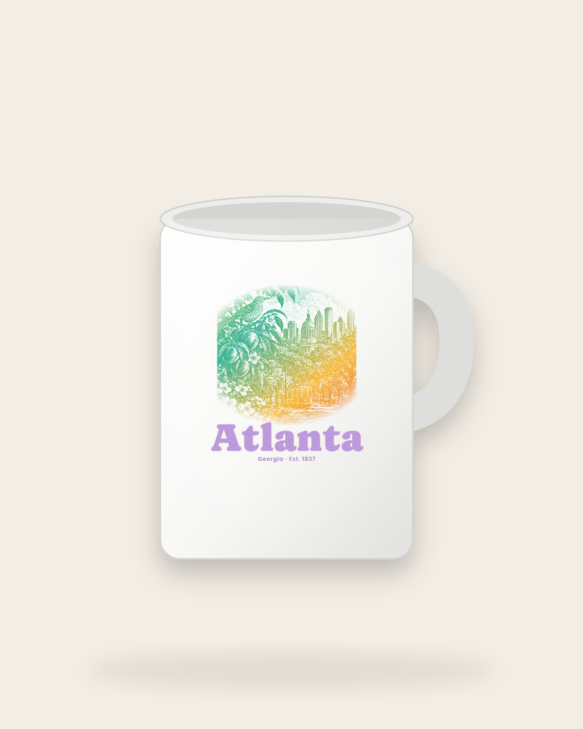 Atlanta Peach & Songbird Ceramic Mug 15oz in White