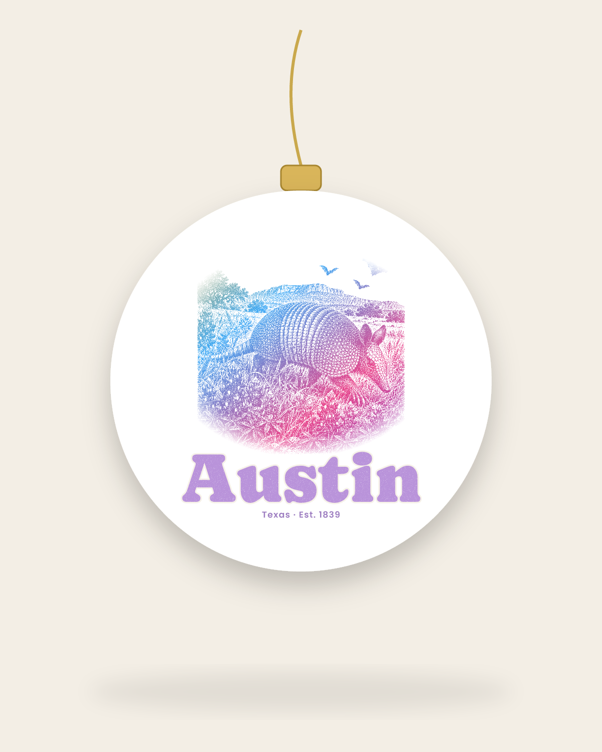 Austin Armadillo Ceramic Ornament in White