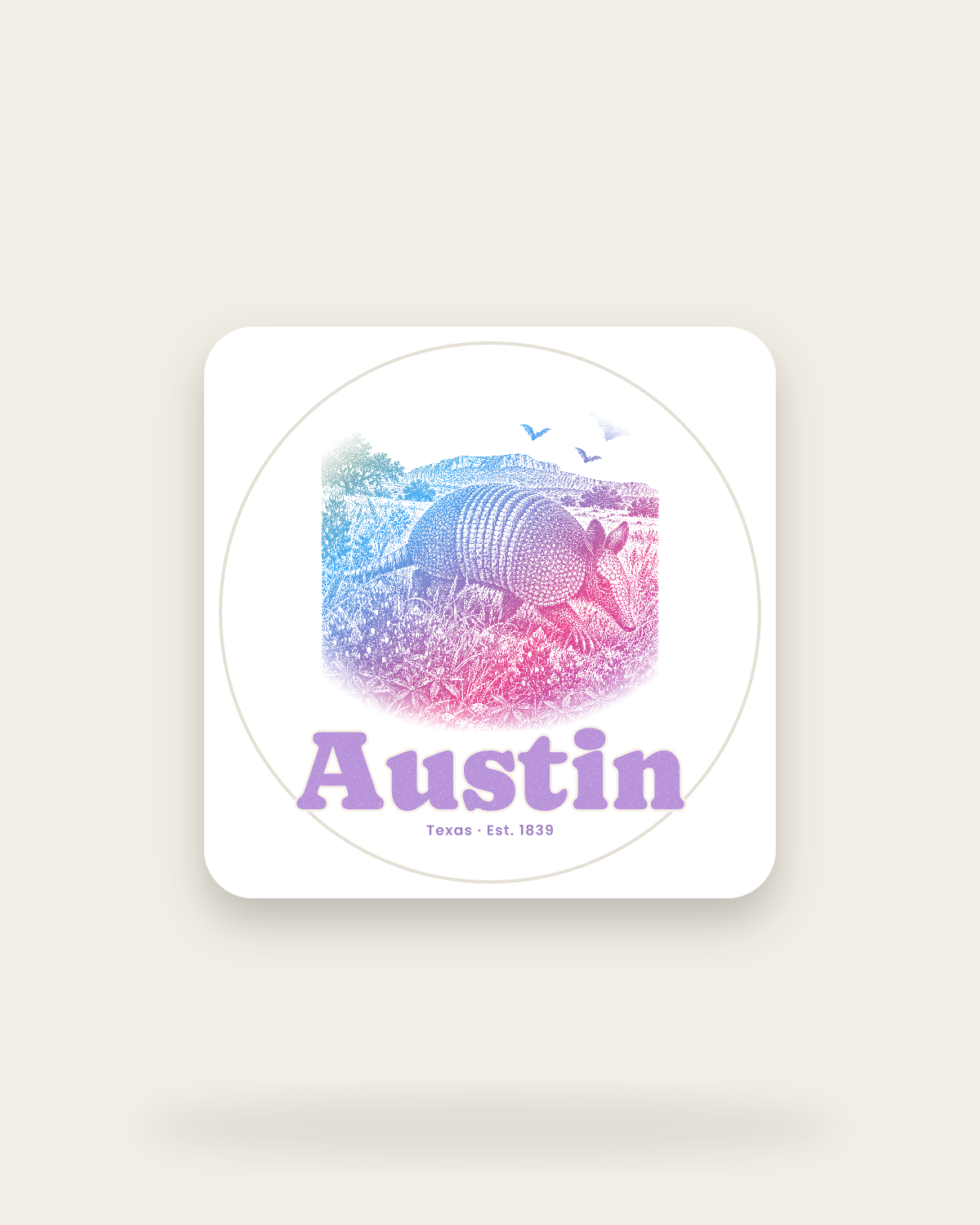 Austin Armadillo Kiss-Cut Sticker in White