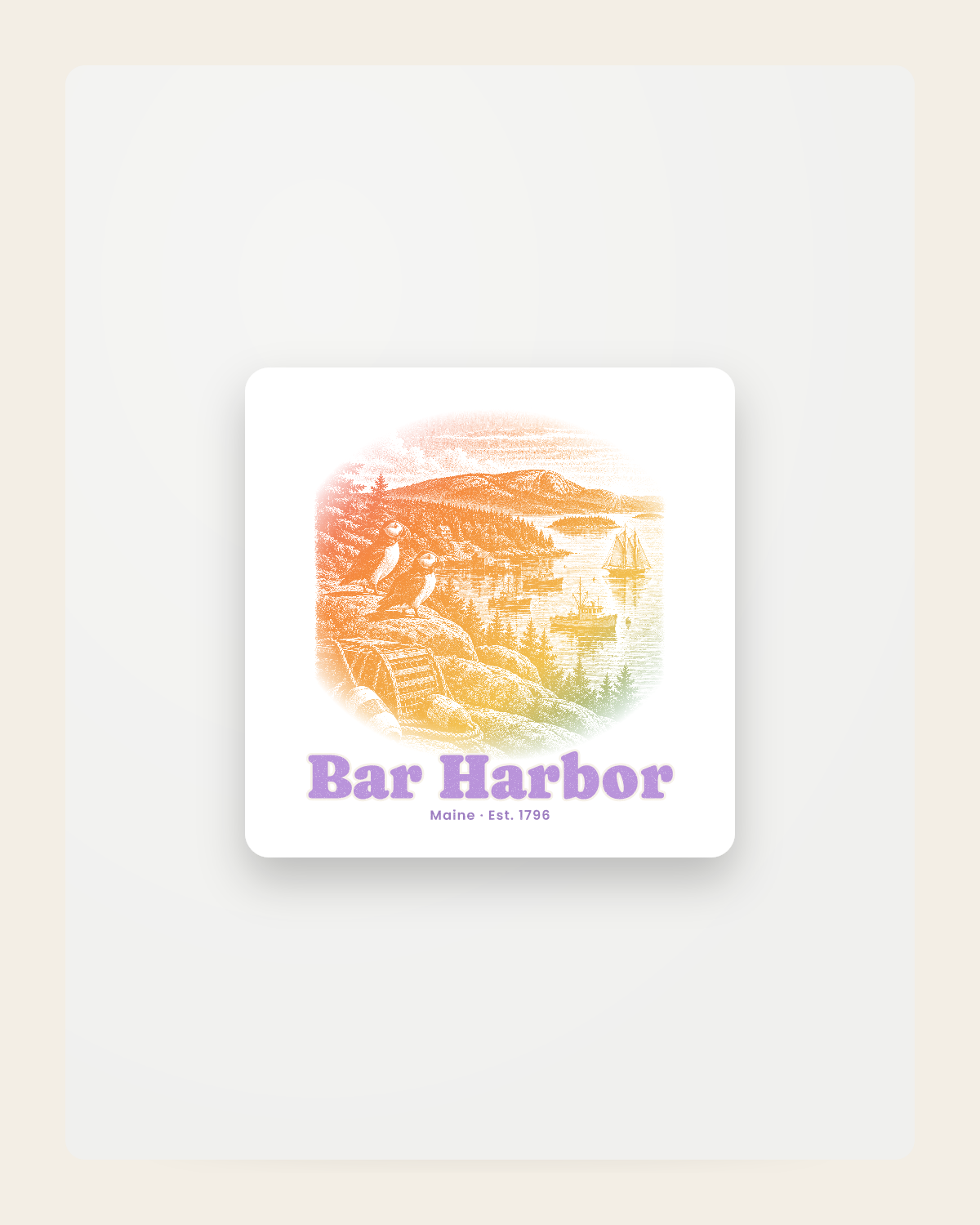 Bar Harbor Harbor Puffins Fridge Magnet in White