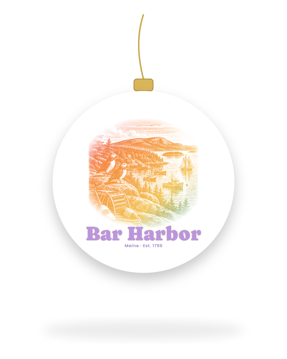 Bar Harbor Harbor Puffins Ceramic Ornament in White