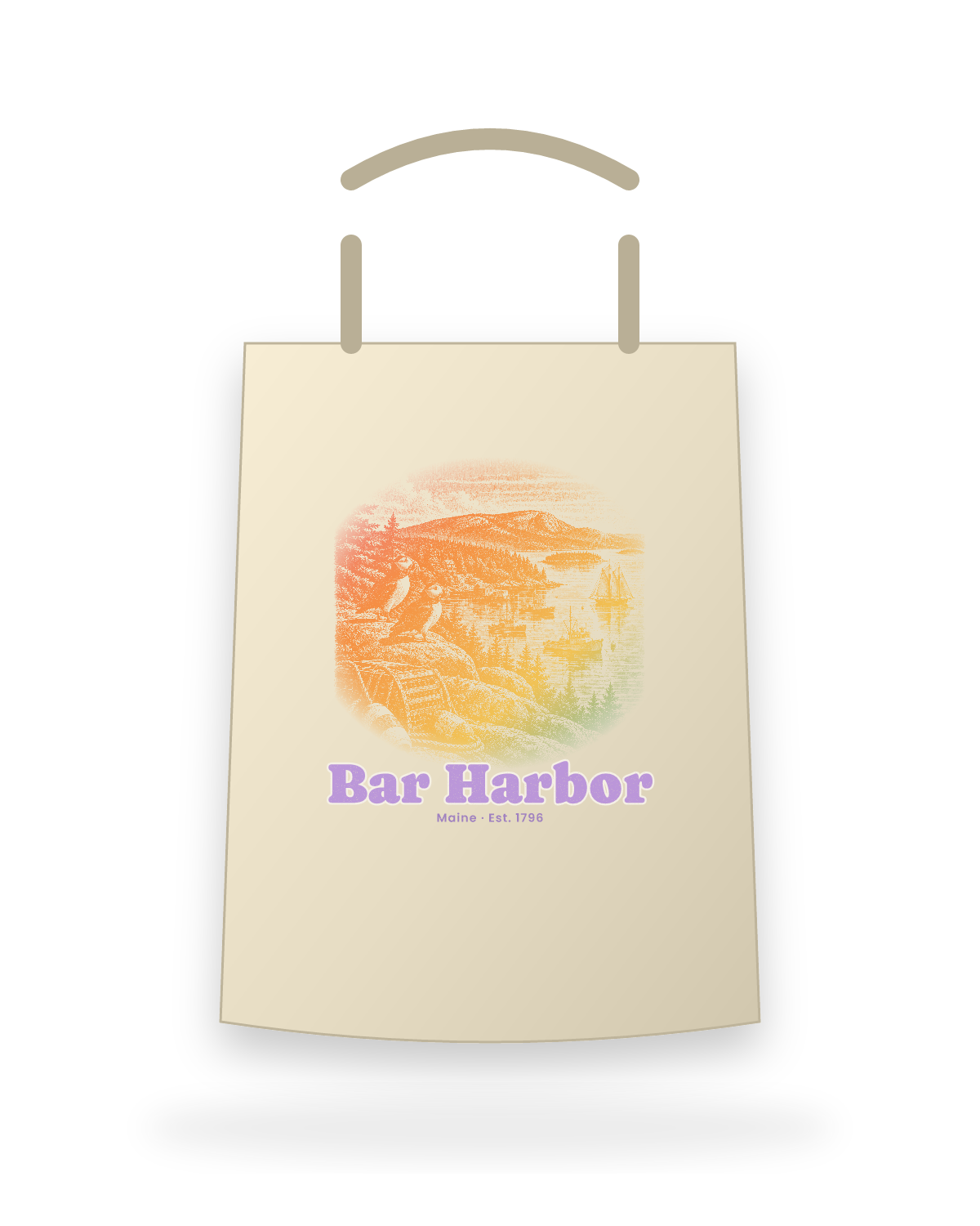 Bar Harbor Harbor Puffins Canvas Tote in Beige