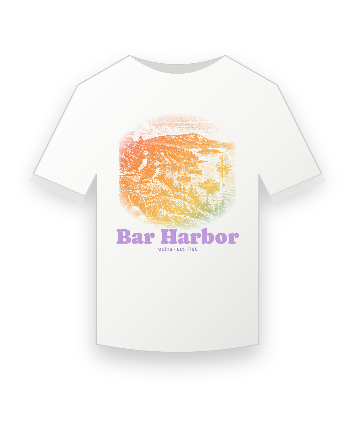 Bar Harbor Harbor Puffins Youth Tee in White