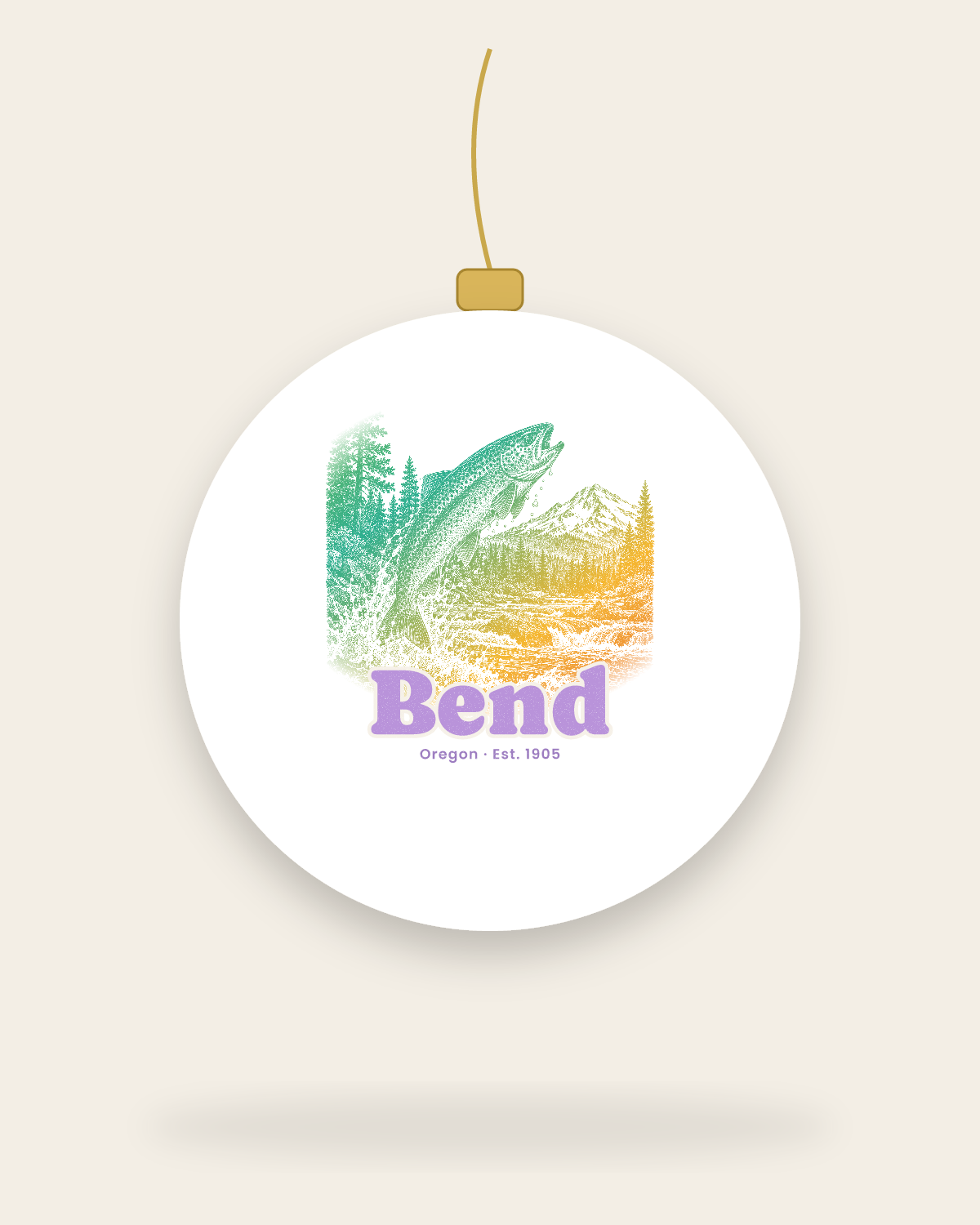 Bend Rainbow Trout Ceramic Ornament in White