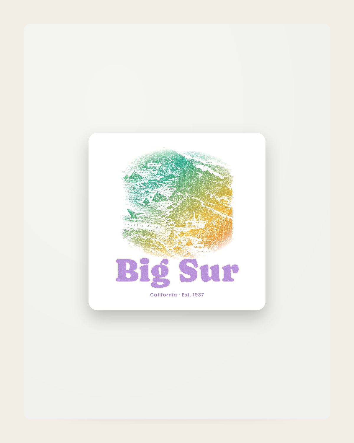 Big Sur Coast Map Fridge Magnet in White