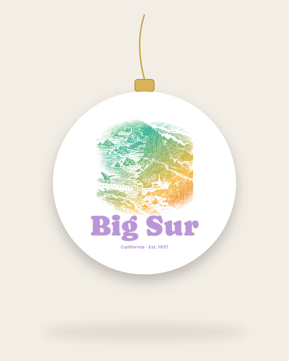 Big Sur Coast Map Ceramic Ornament in White