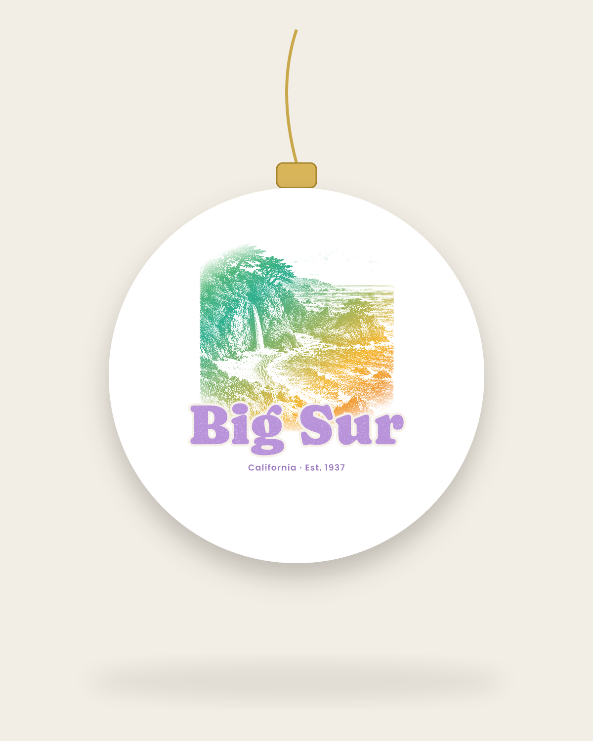 Big Sur McWay Falls Ceramic Ornament in White