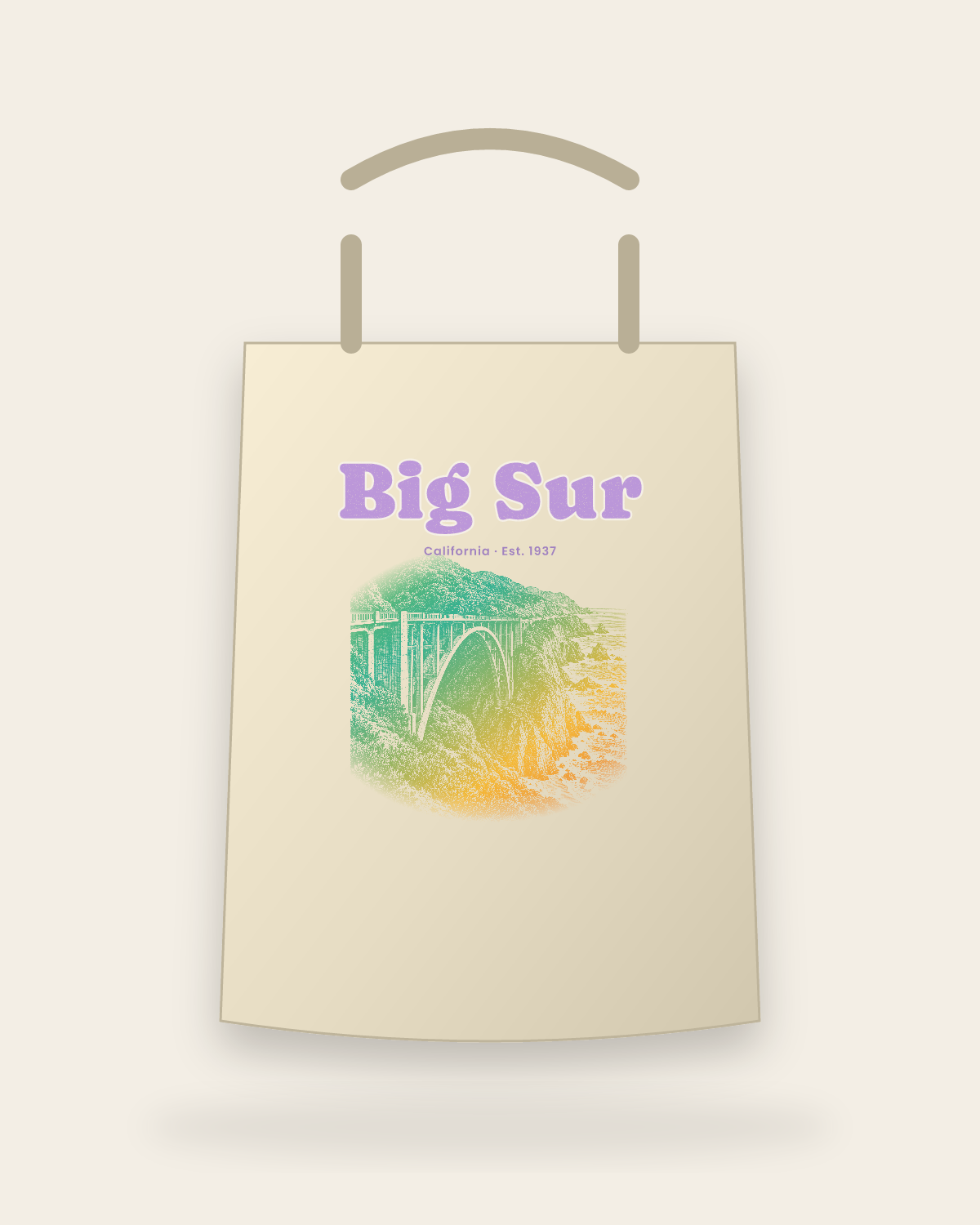 Big Sur Bixby Bridge Canvas Tote in Beige