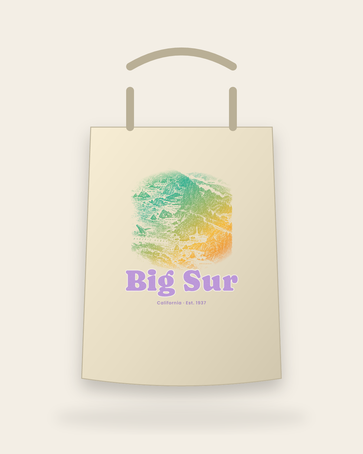 Big Sur Coast Map Canvas Tote in Beige