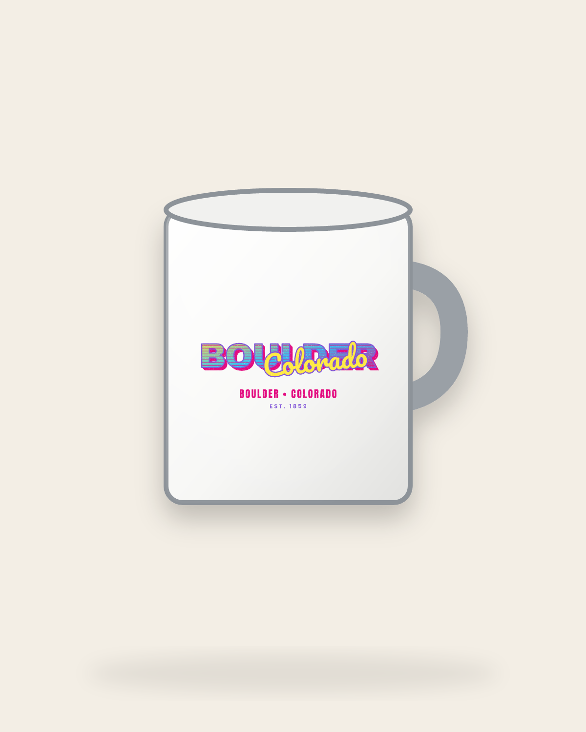Boulder Music TV Enamel Camp Mug in White