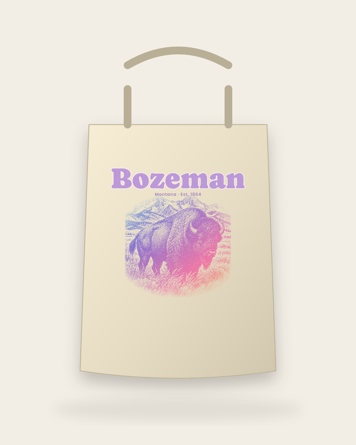 Bozeman Bison Canvas Tote in Beige