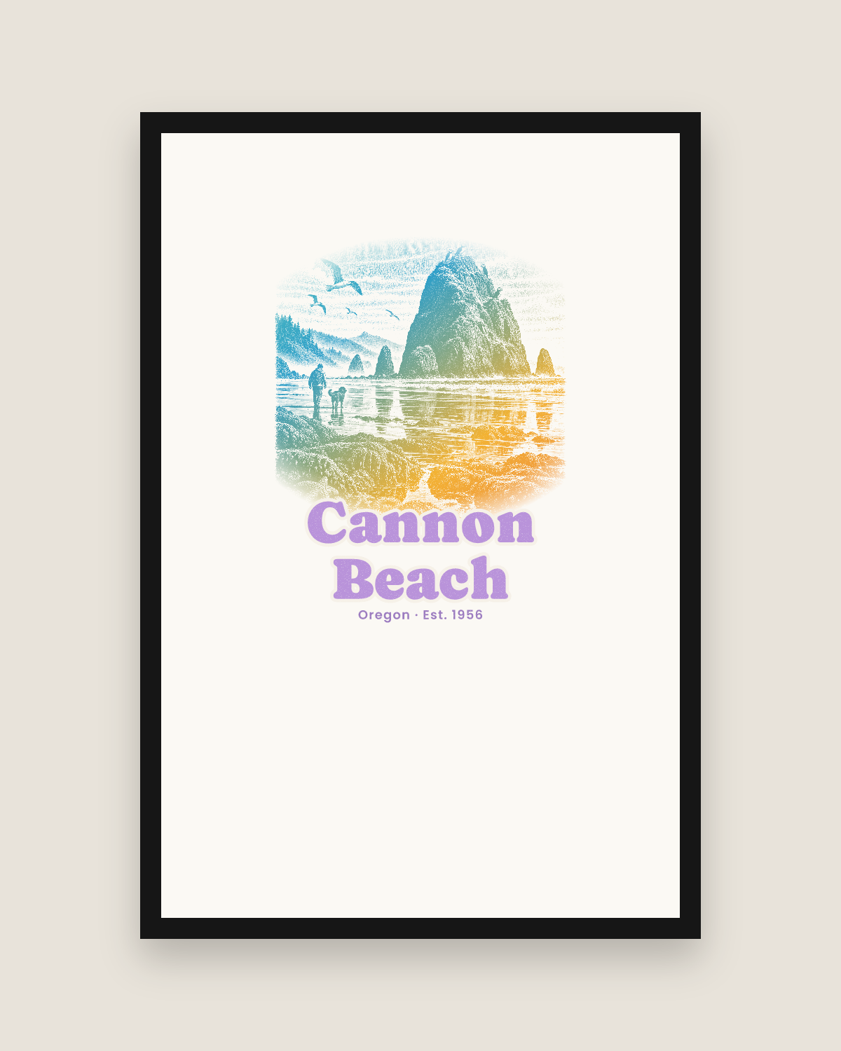 Cannon Beach Haystack Rock Matte Poster in White