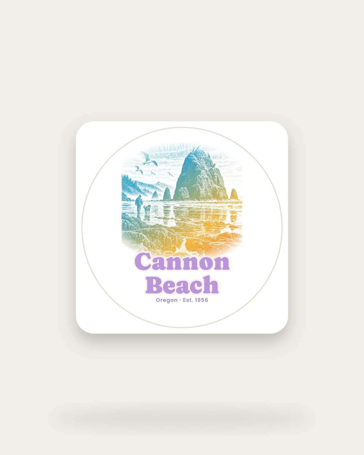 Cannon Beach Haystack Rock Kiss-Cut Sticker in White