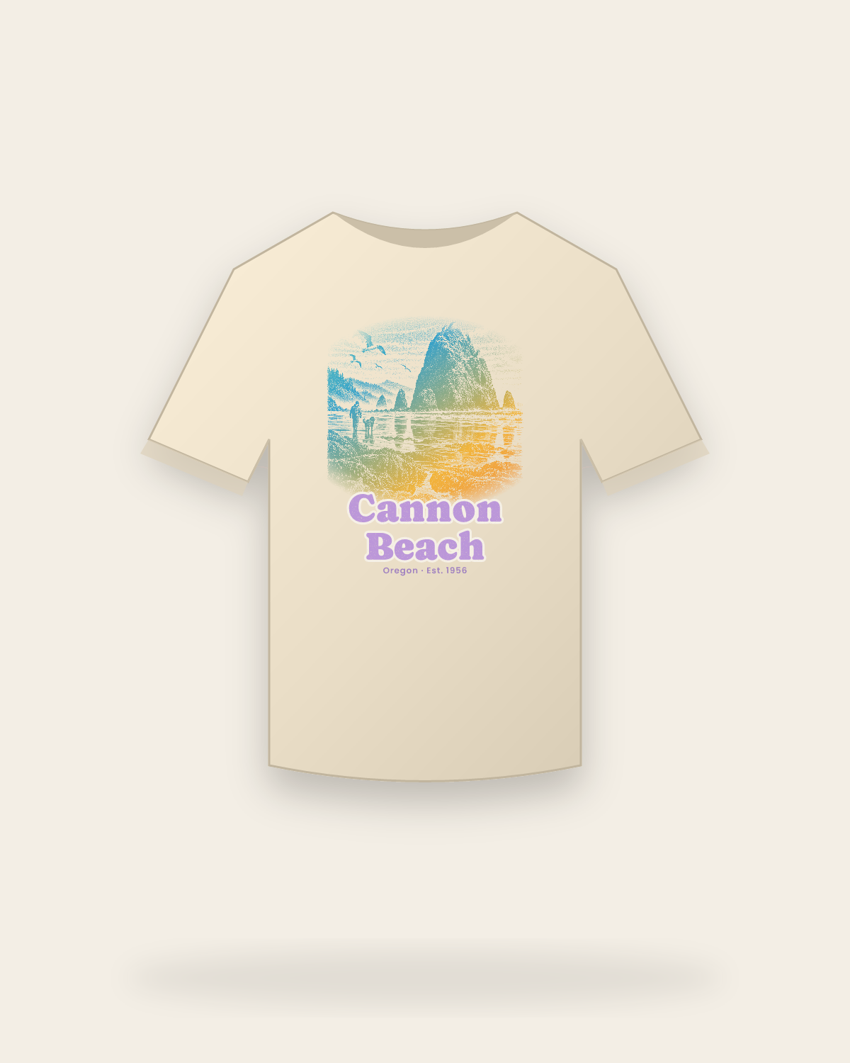 Cannon Beach Haystack Rock Organic Cotton Tee in Natural