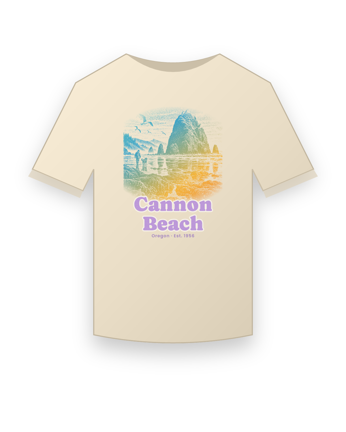 Cannon Beach Haystack Rock Classic Tee in Natural