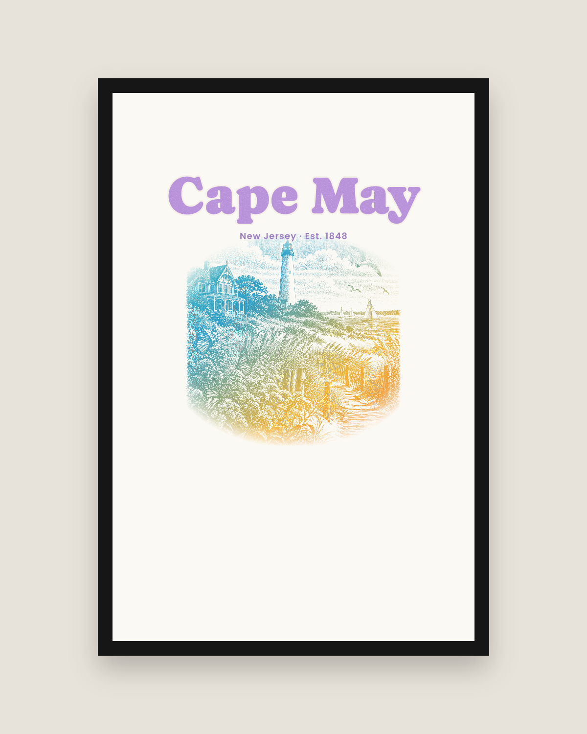 Cape May Lighthouse & Monarchs Matte Poster in White