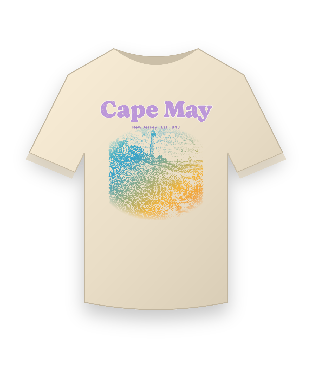 Cape May Lighthouse & Monarchs Organic Cotton Tee in Natural