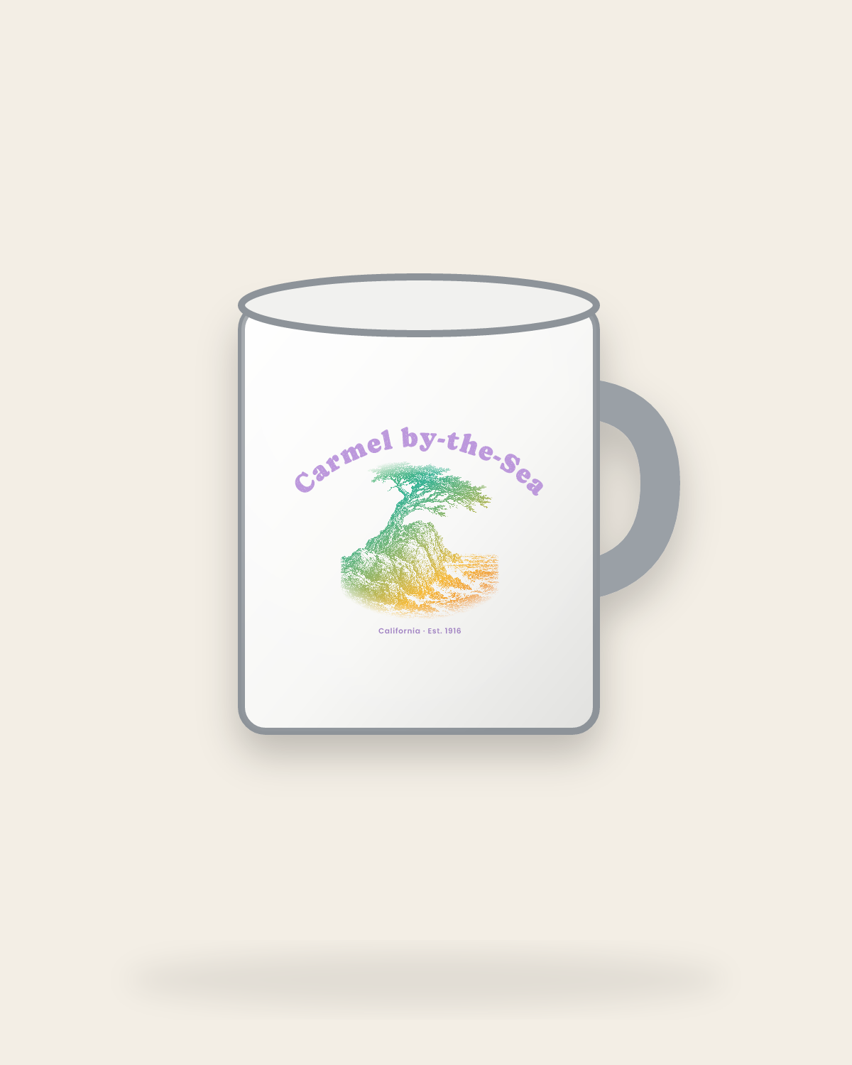 Carmel-by-the-Sea Lone Cypress Enamel Camp Mug in White
