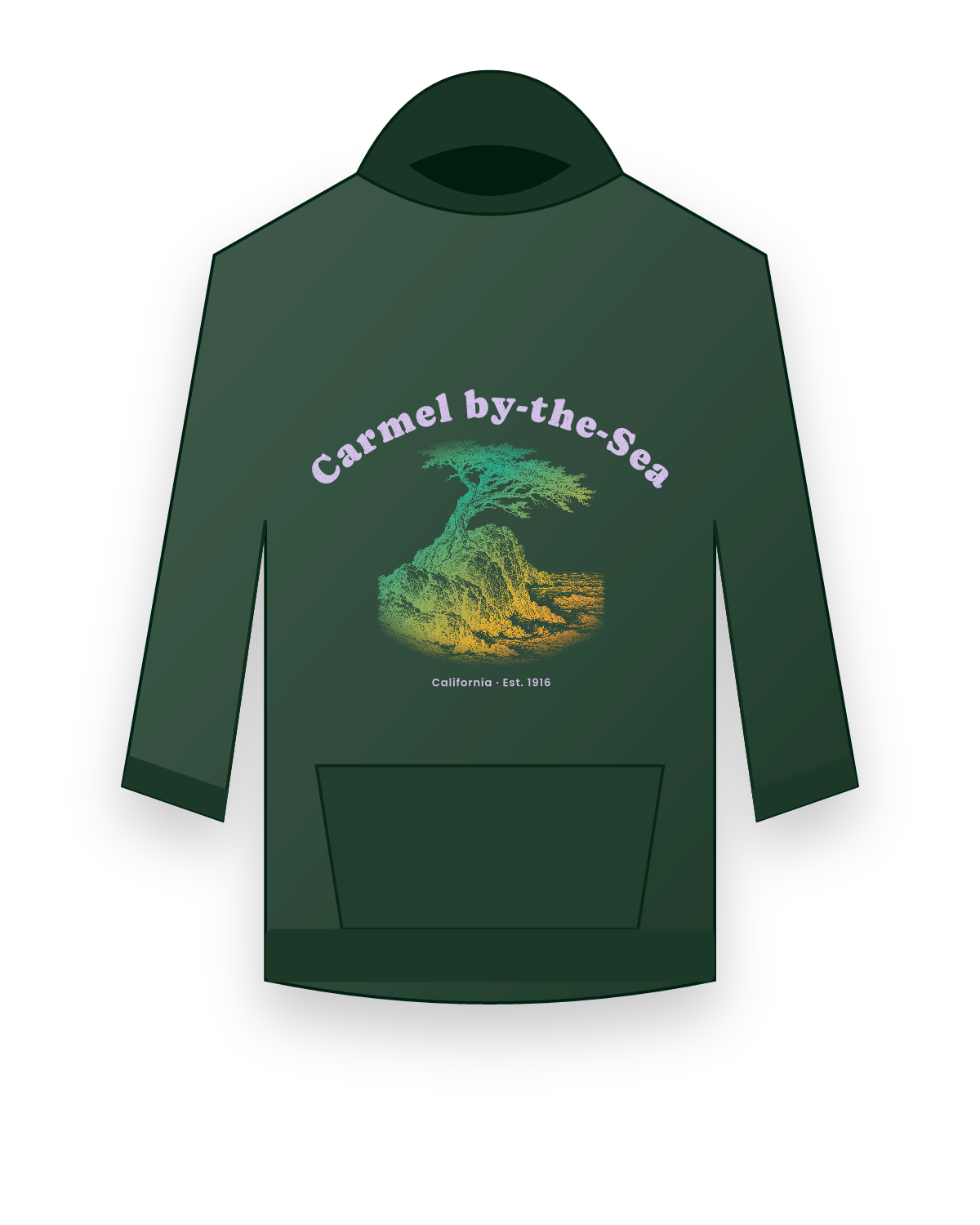 Carmel-by-the-Sea Lone Cypress Hooded Sweatshirt in Forest Green