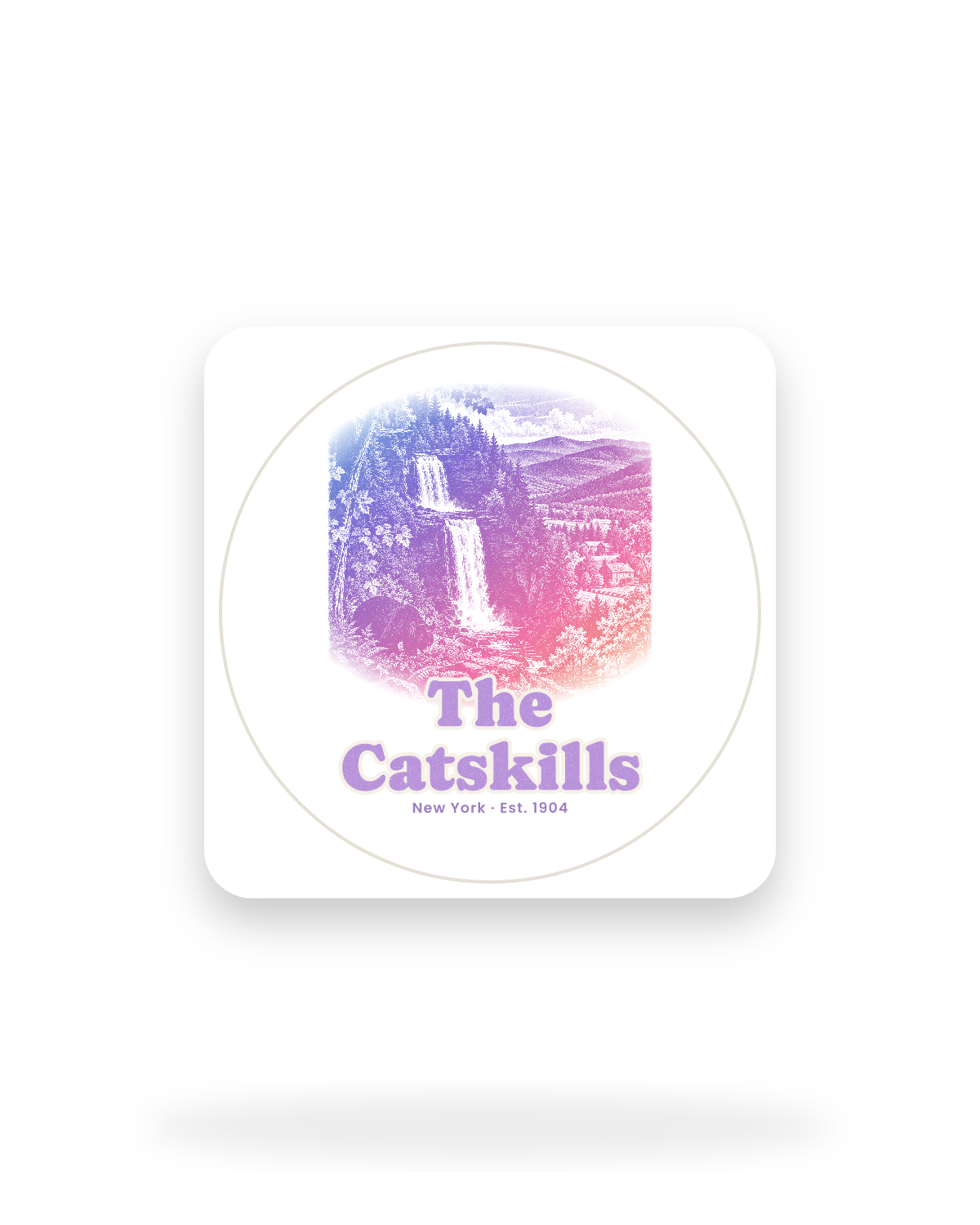 The Catskills Gorge Falls Kiss-Cut Sticker in White