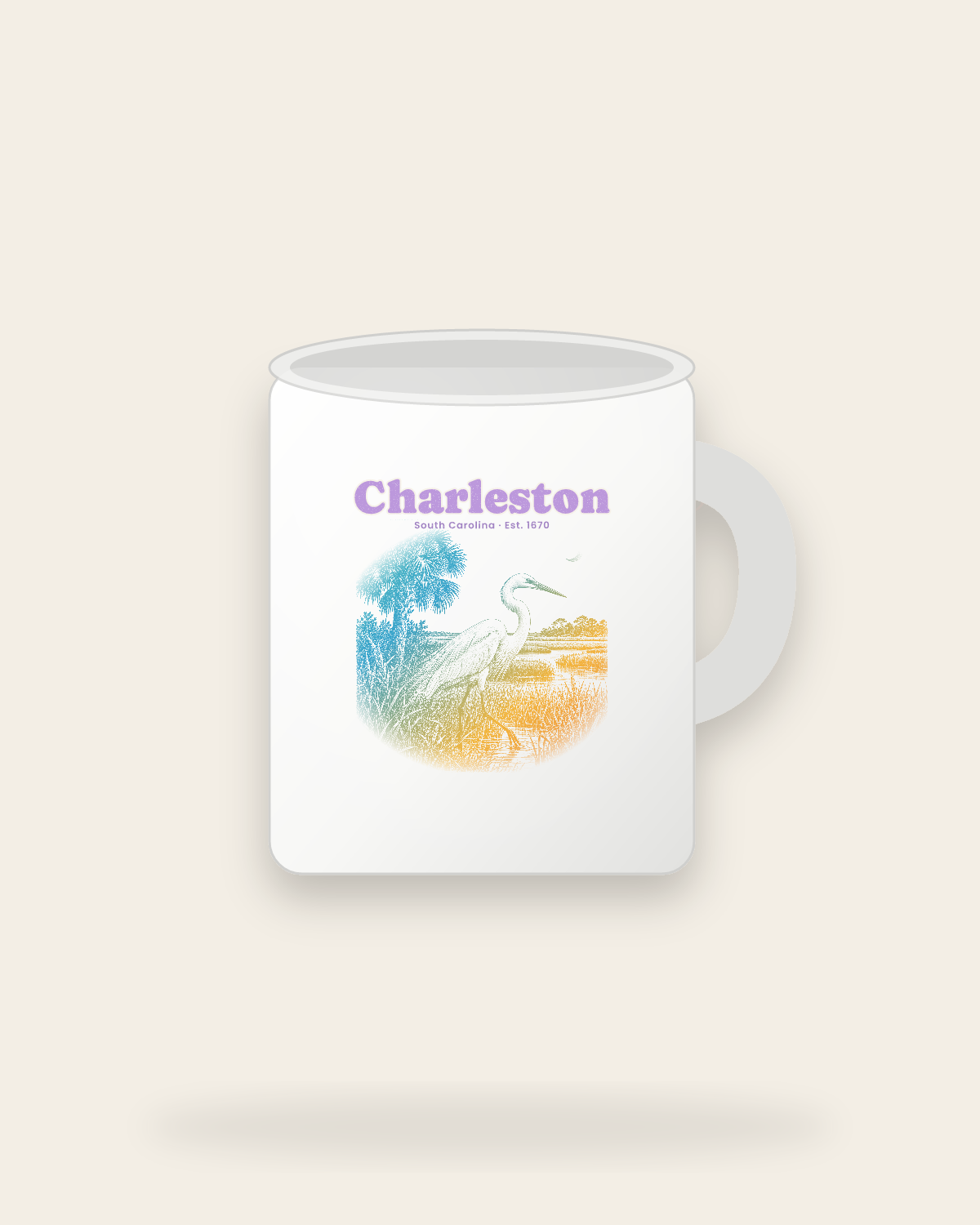 Charleston Marsh Egret Ceramic Mug 11oz in White