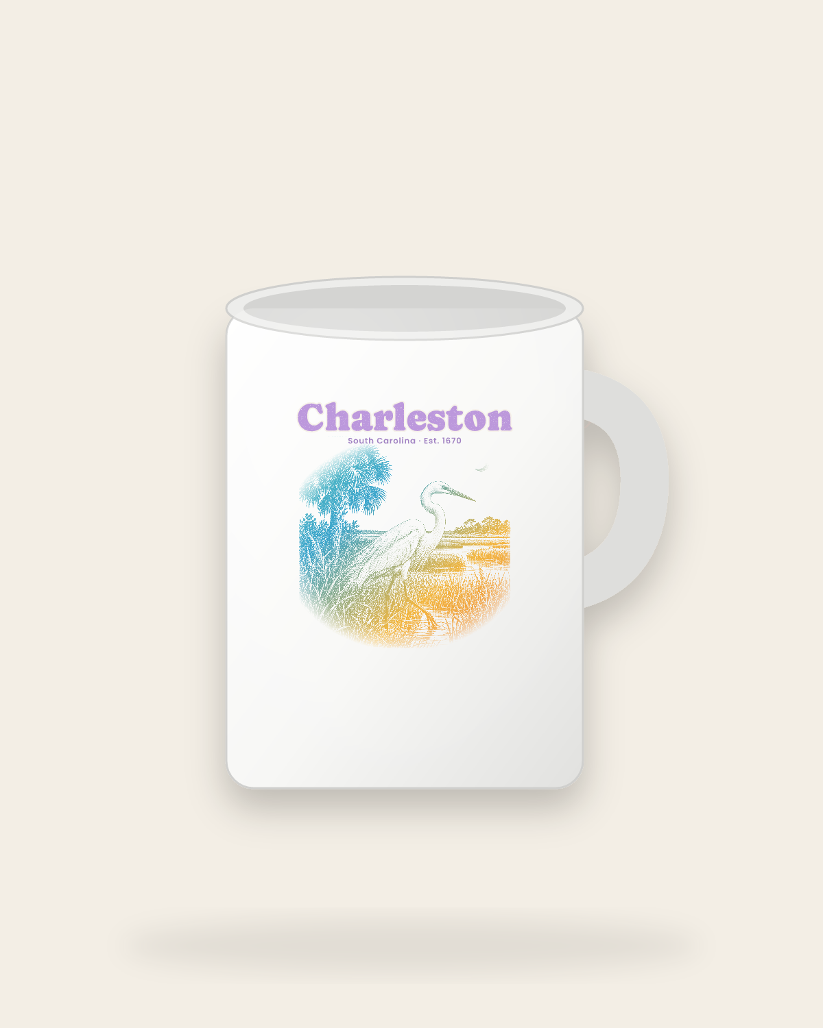 Charleston Marsh Egret Ceramic Mug 15oz in White