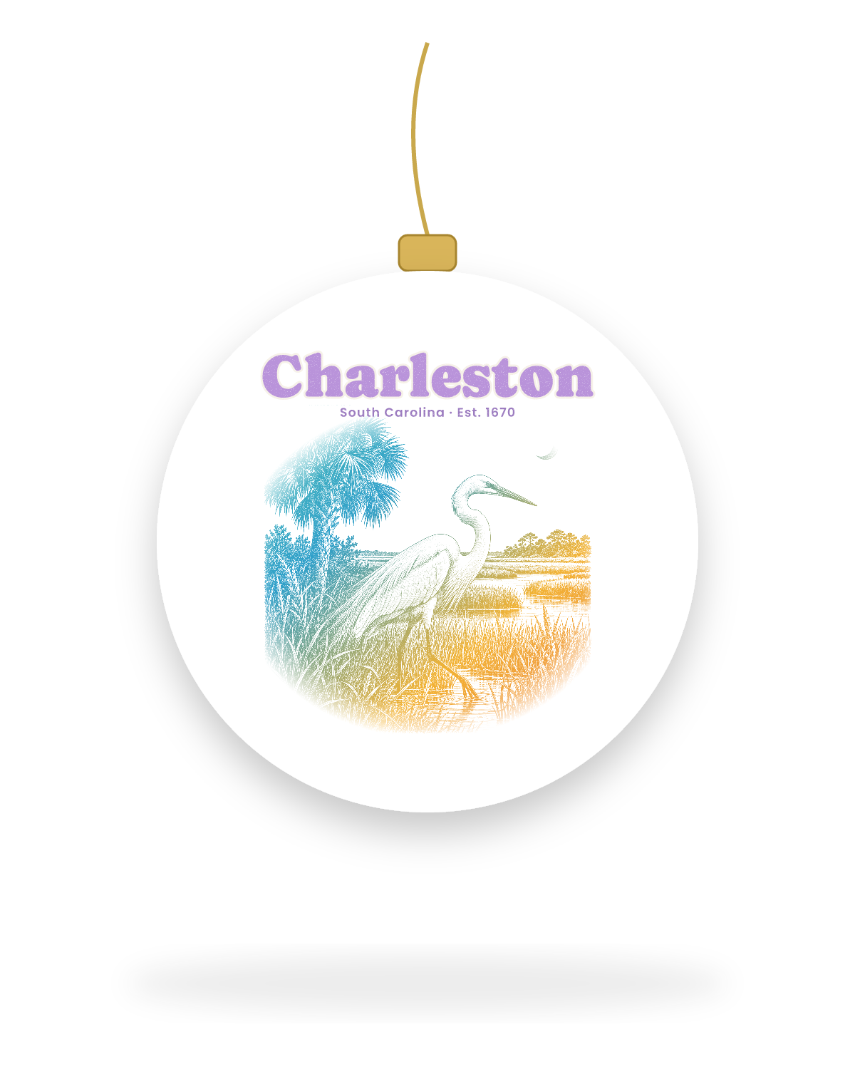 Charleston Marsh Egret Ceramic Ornament in White