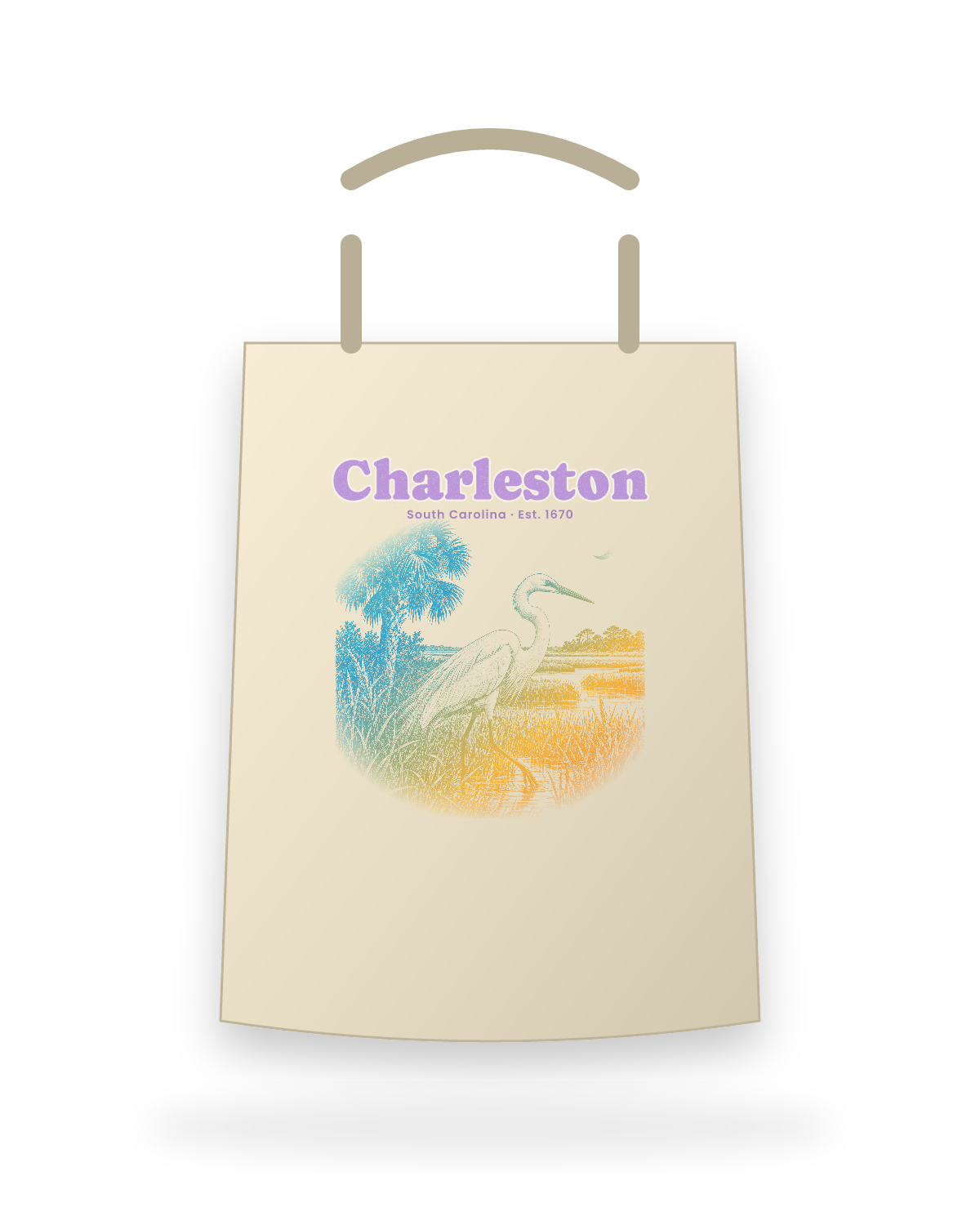 Charleston Marsh Egret Canvas Tote in Beige