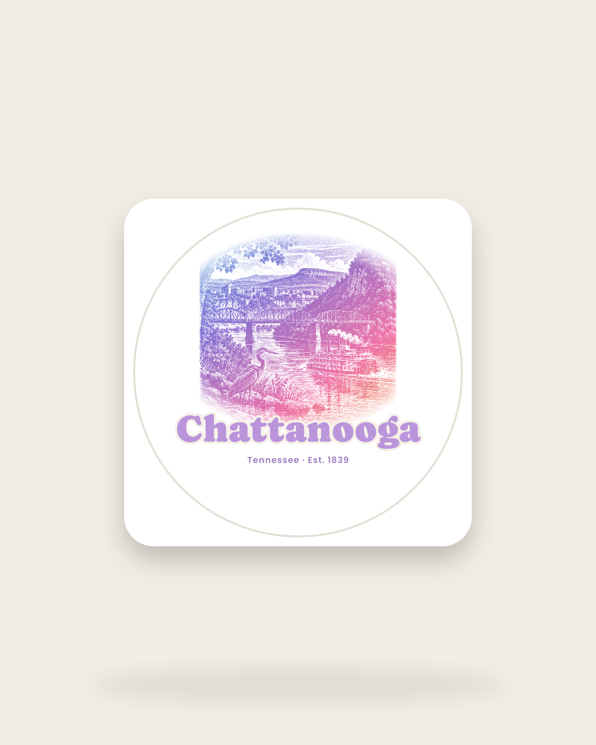 Chattanooga River Bend Kiss-Cut Sticker in White