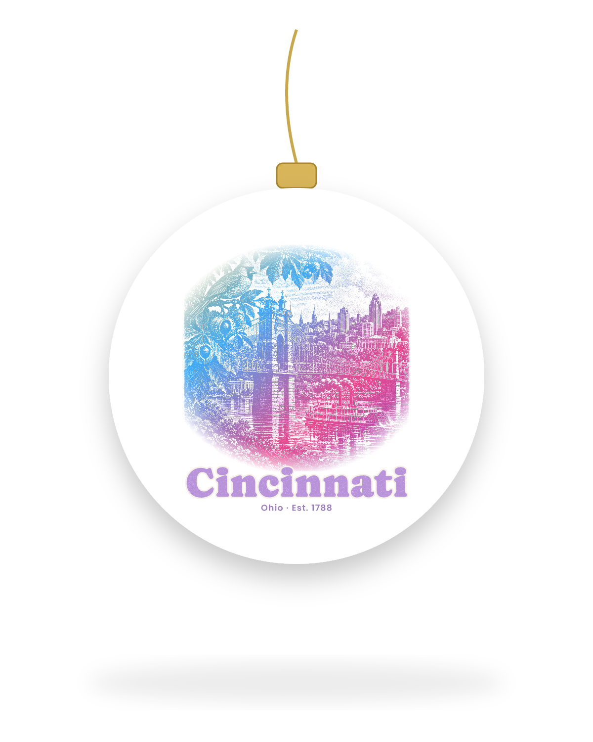 Cincinnati Suspension Bridge Ceramic Ornament in White