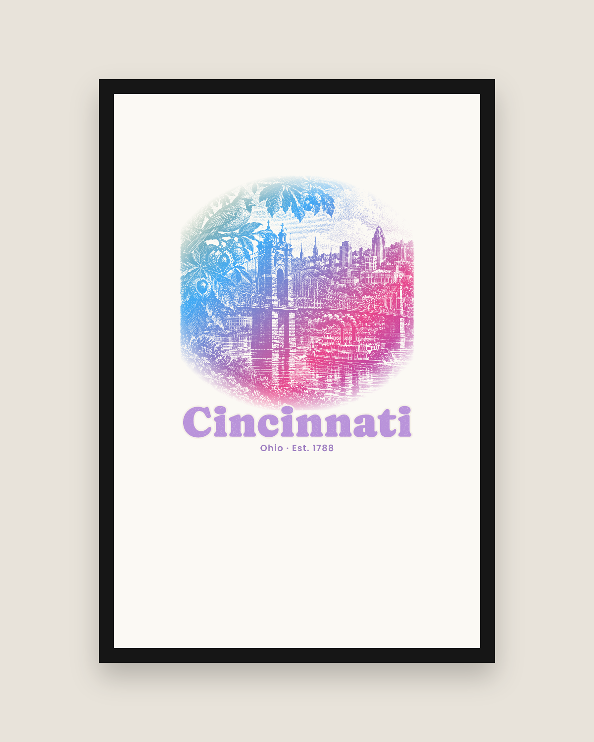 Cincinnati Suspension Bridge Matte Poster in White