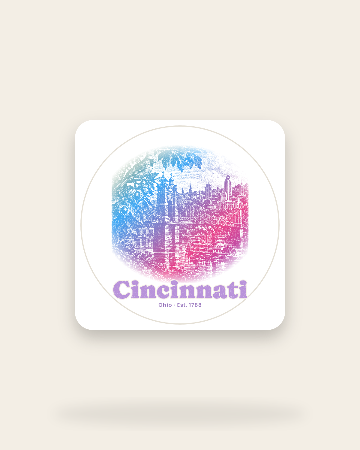 Cincinnati Suspension Bridge Kiss-Cut Sticker in White
