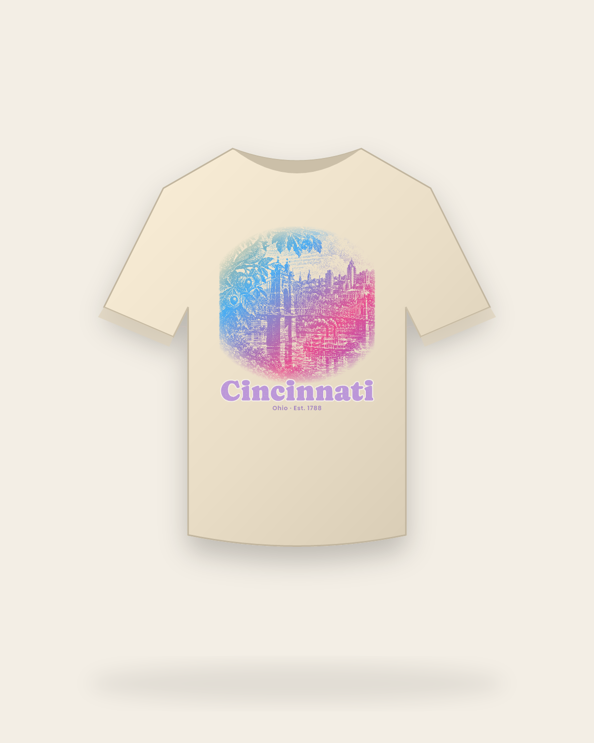 Cincinnati Suspension Bridge Organic Cotton Tee in Natural
