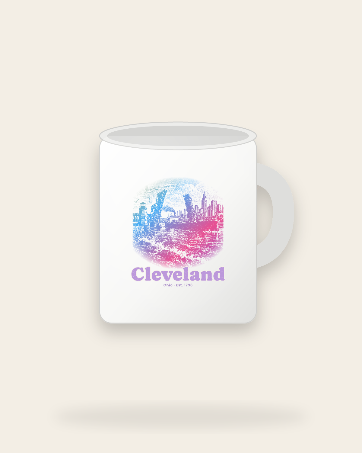 Cleveland Harbor Freighter Ceramic Mug 11oz in White